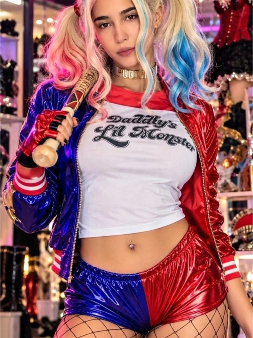 Adult Suicide Squad Harley Quinn Costume with Wig  and accessories Size Large